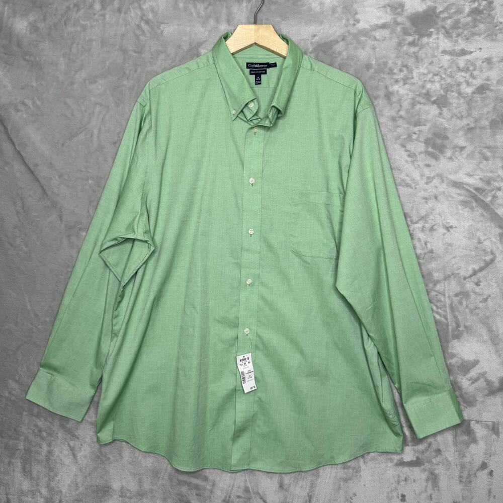 Croft & Barrow Shirt Mens 18 Green Long Sleeve Button Down Stretch Dress Pocket